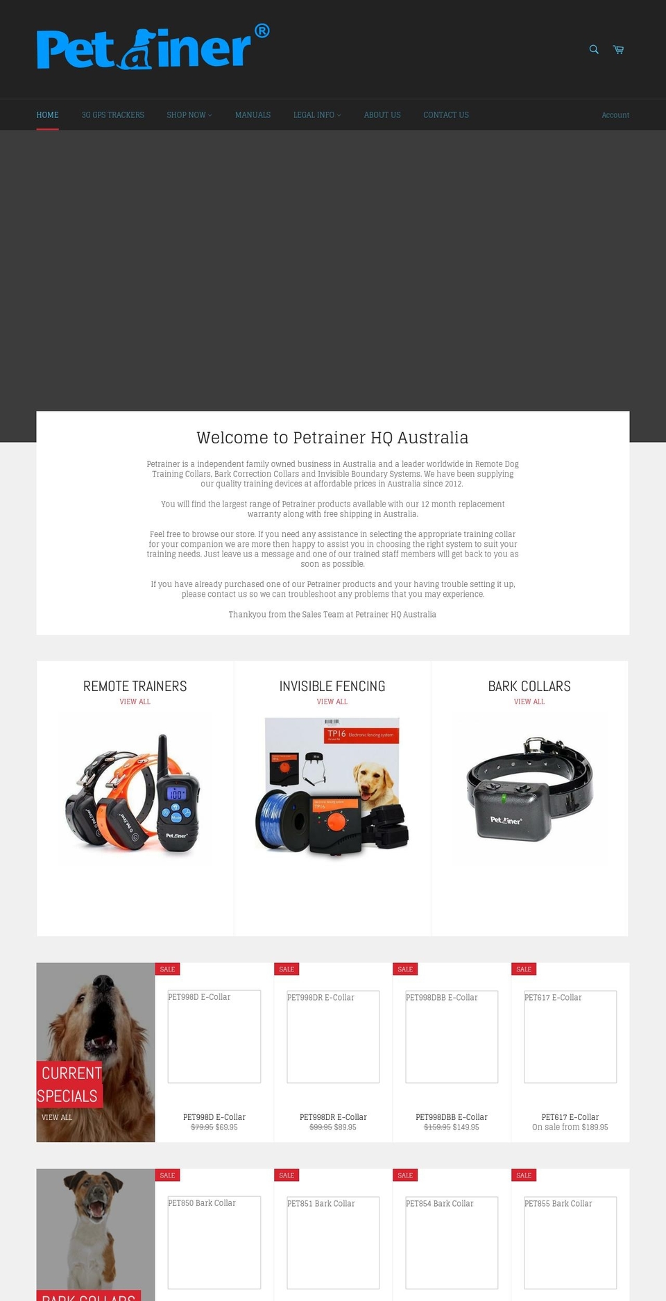 dogtrainingcollarsaustralia.com — Shopify storefront screenshot
