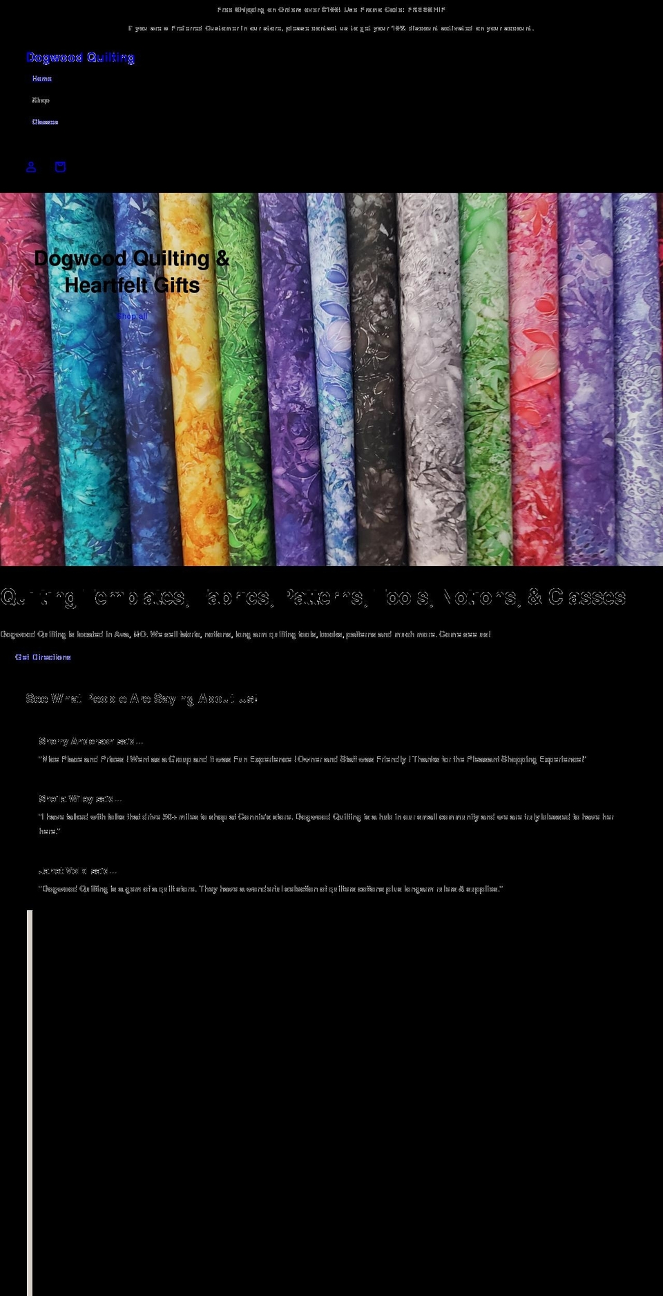 dogwoodquilting.com shopify website screenshot