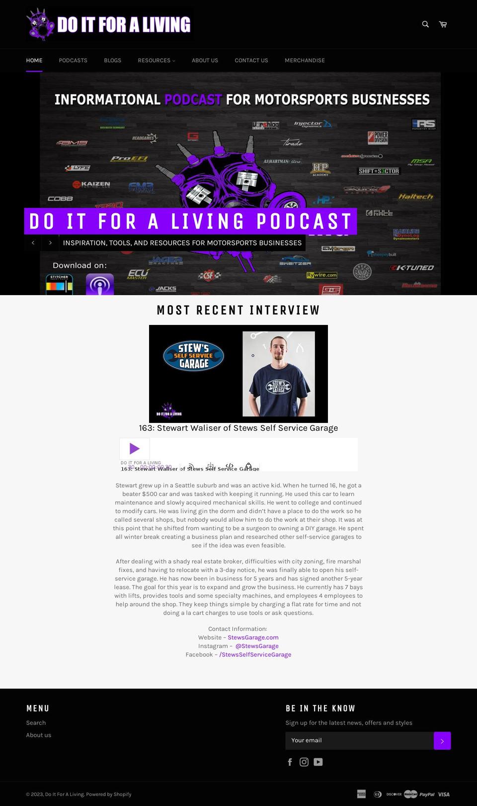 doitforalivingpodcast.com — Shopify storefront screenshot
