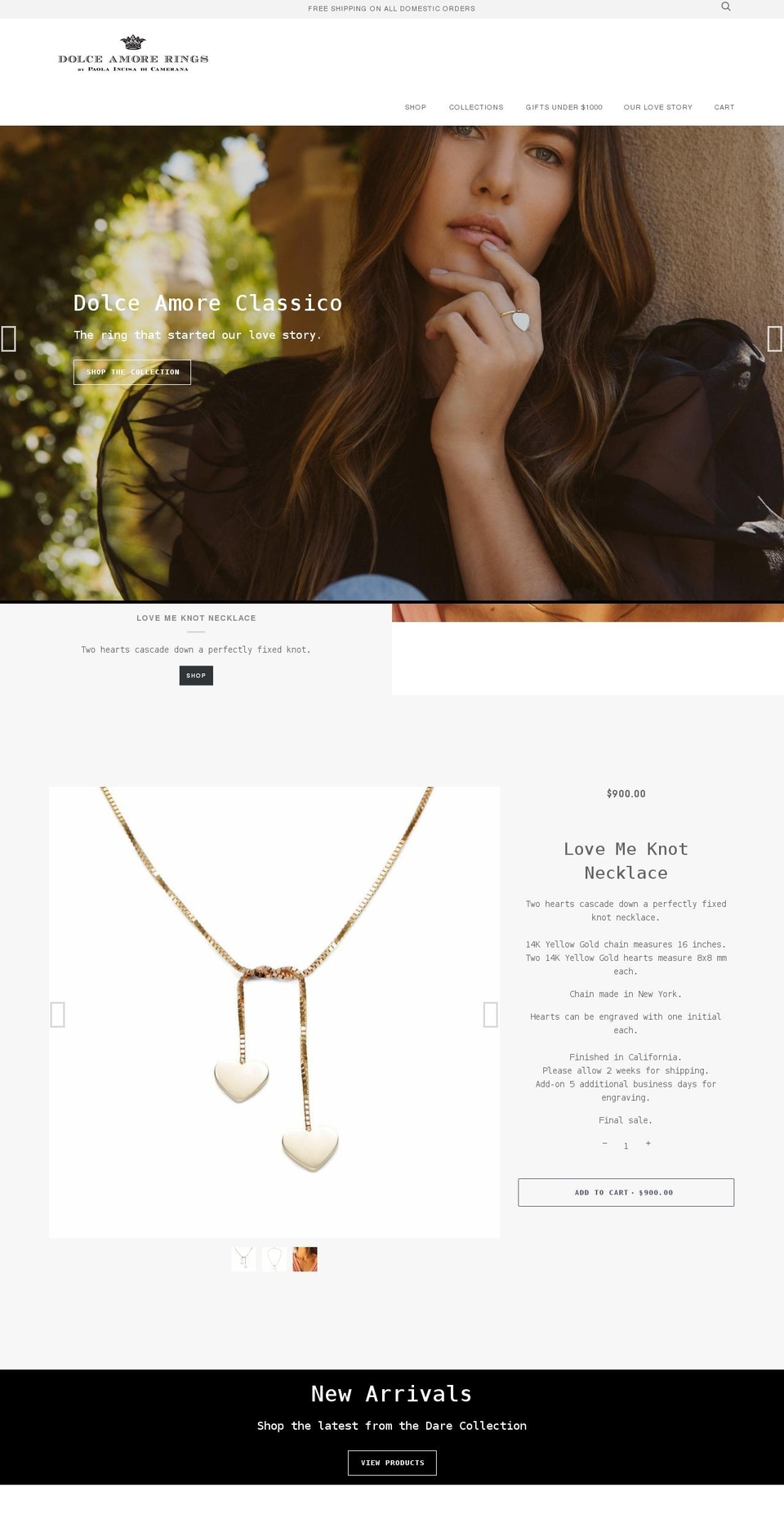 dolceamorering.com shopify website screenshot