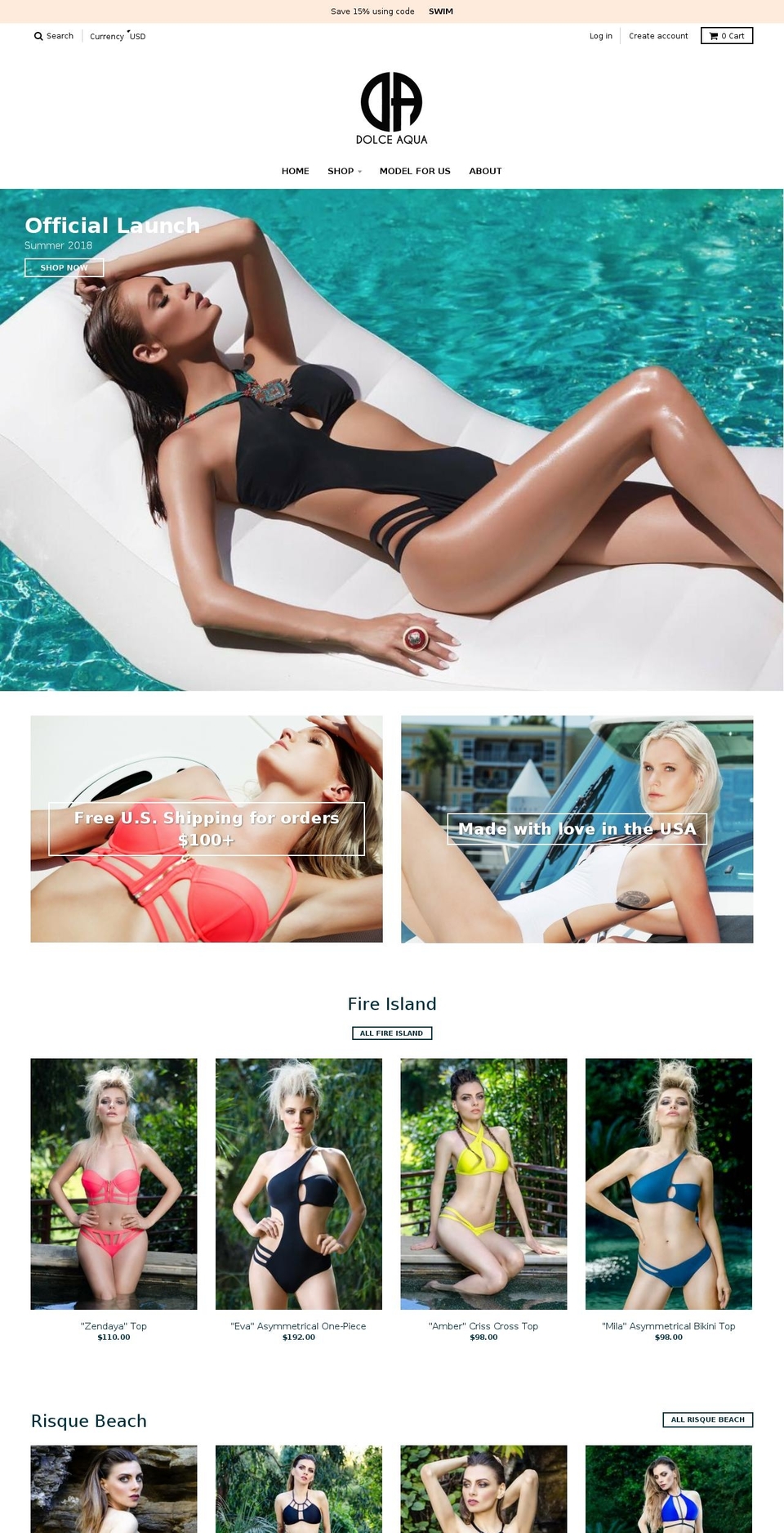 dolceaquaswimwear.com — Shopify storefront screenshot