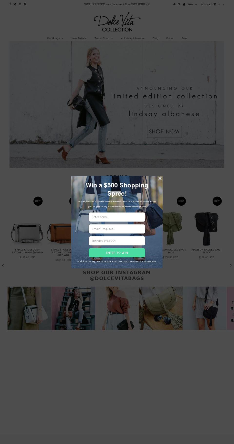 dolcevitabag.com shopify website screenshot