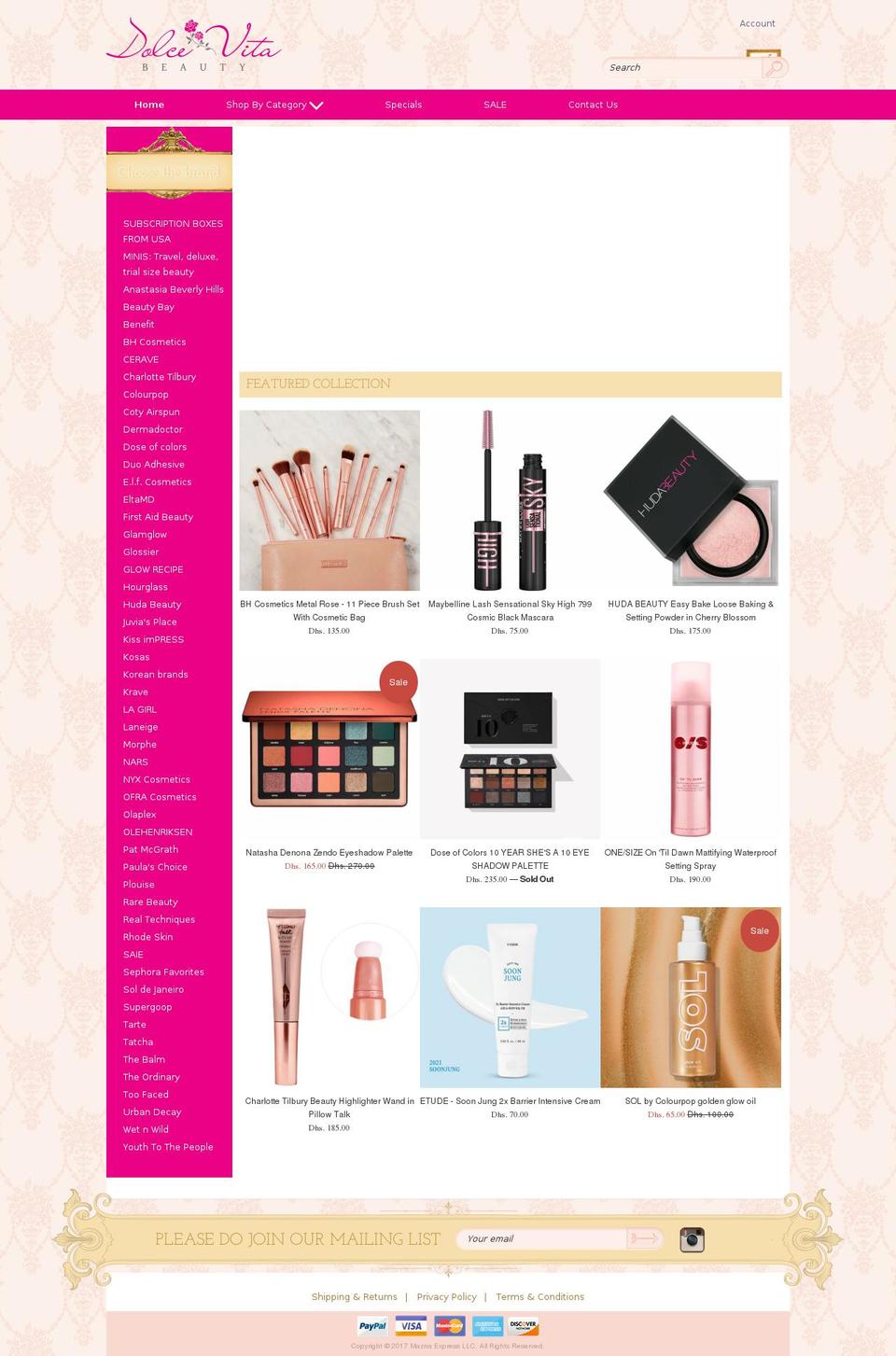 dolcevitabeauty.me shopify website screenshot