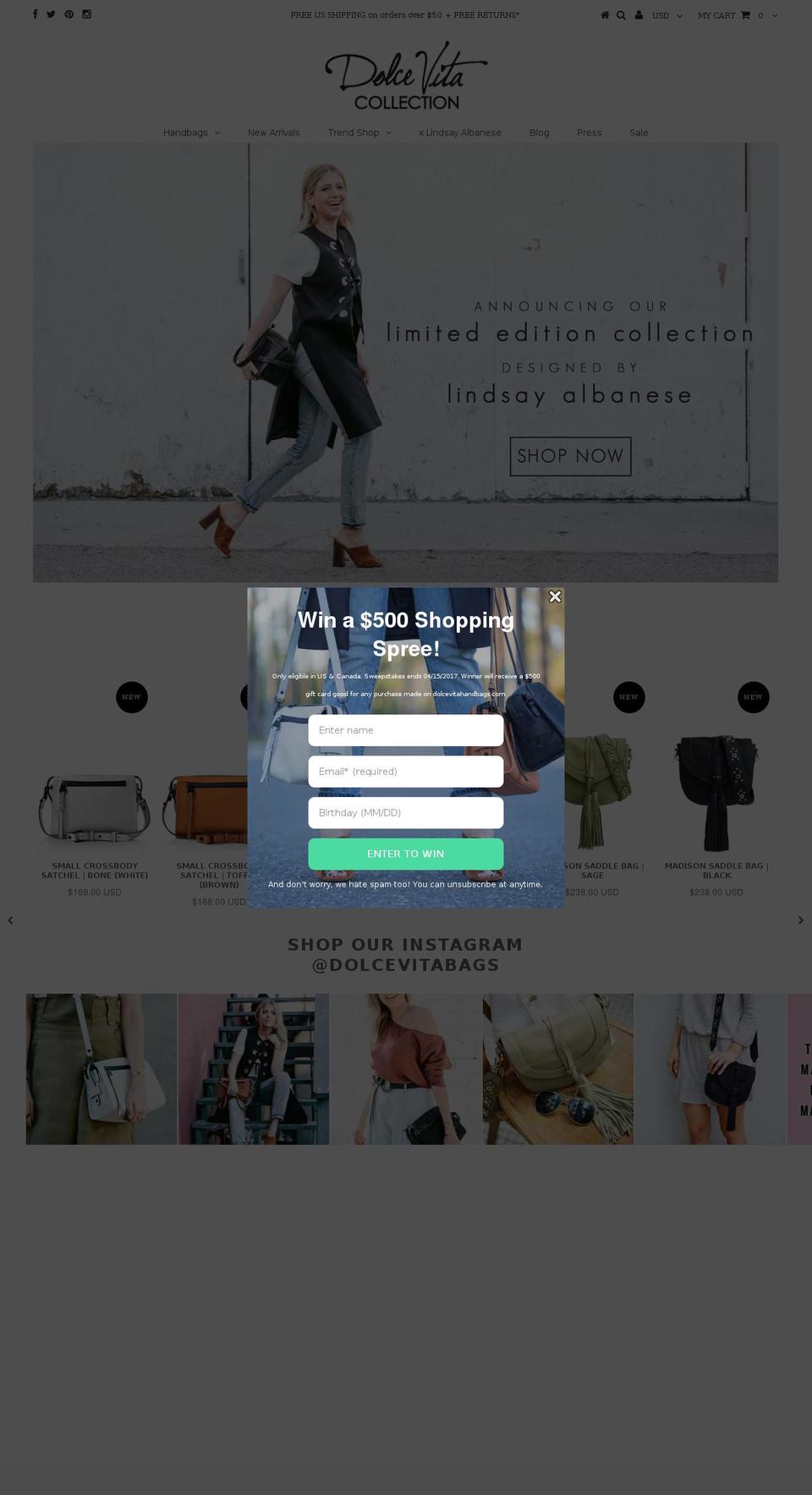 dolcevitahandbags.com shopify website screenshot