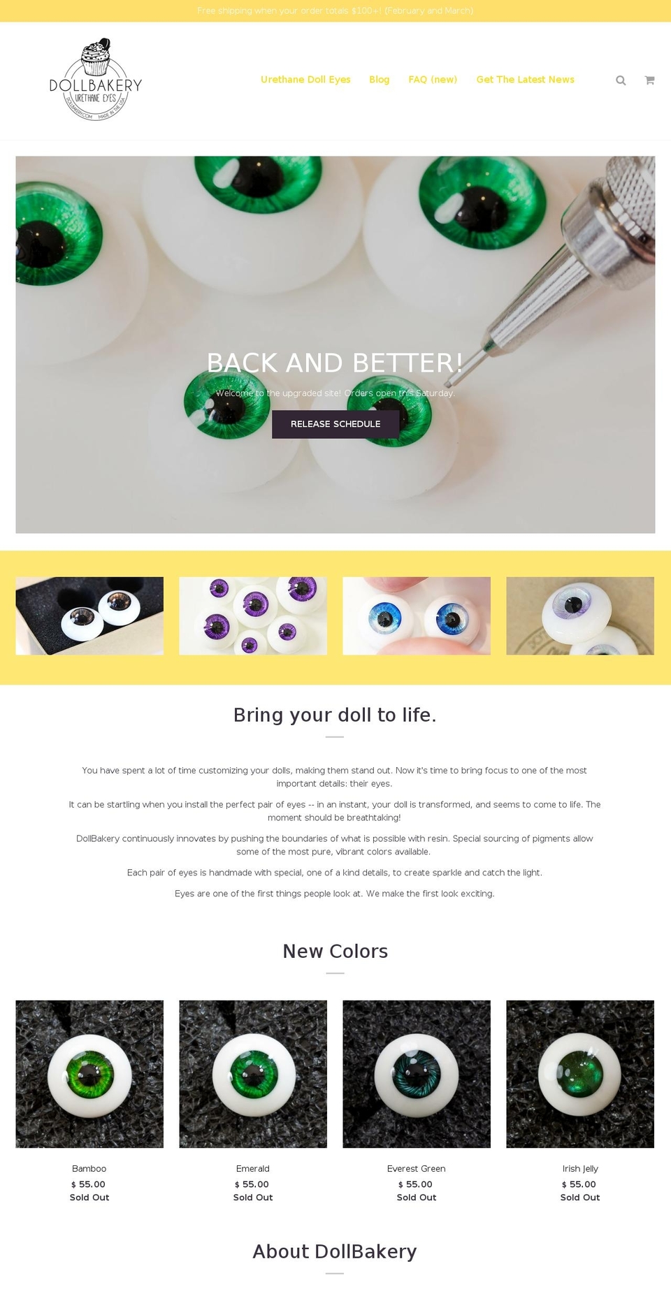 dollbakery.com shopify website screenshot