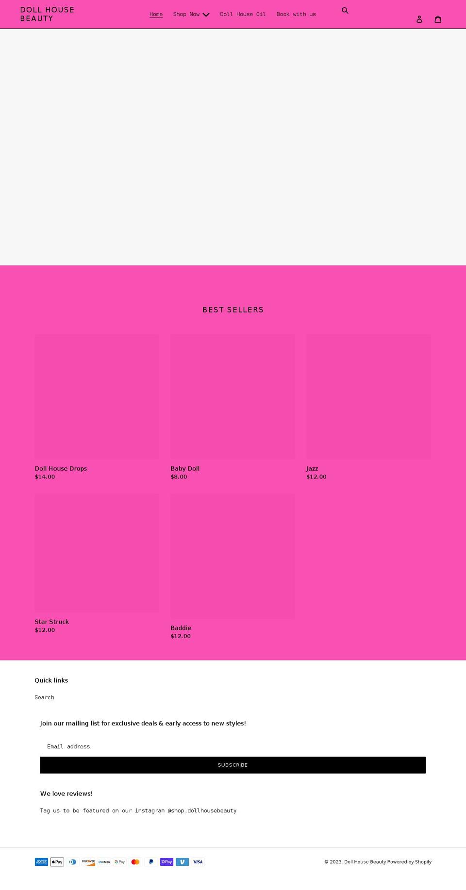 dollhousebeau.com shopify website screenshot