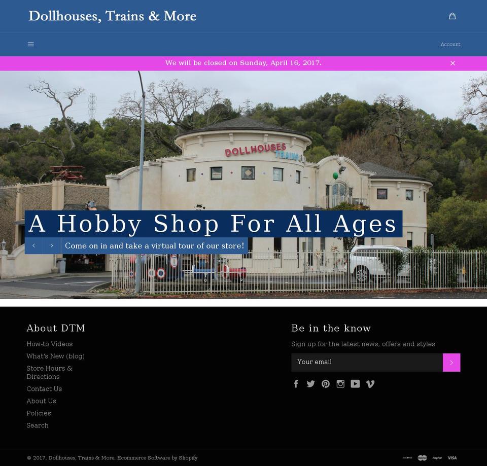 dollhouses-trains-more.com shopify website screenshot