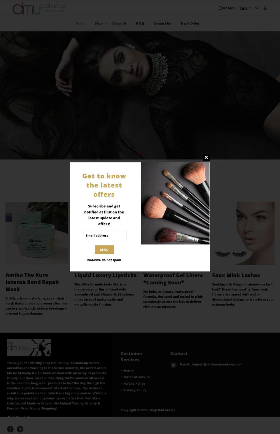 dollmeupmakeup.com shopify website screenshot