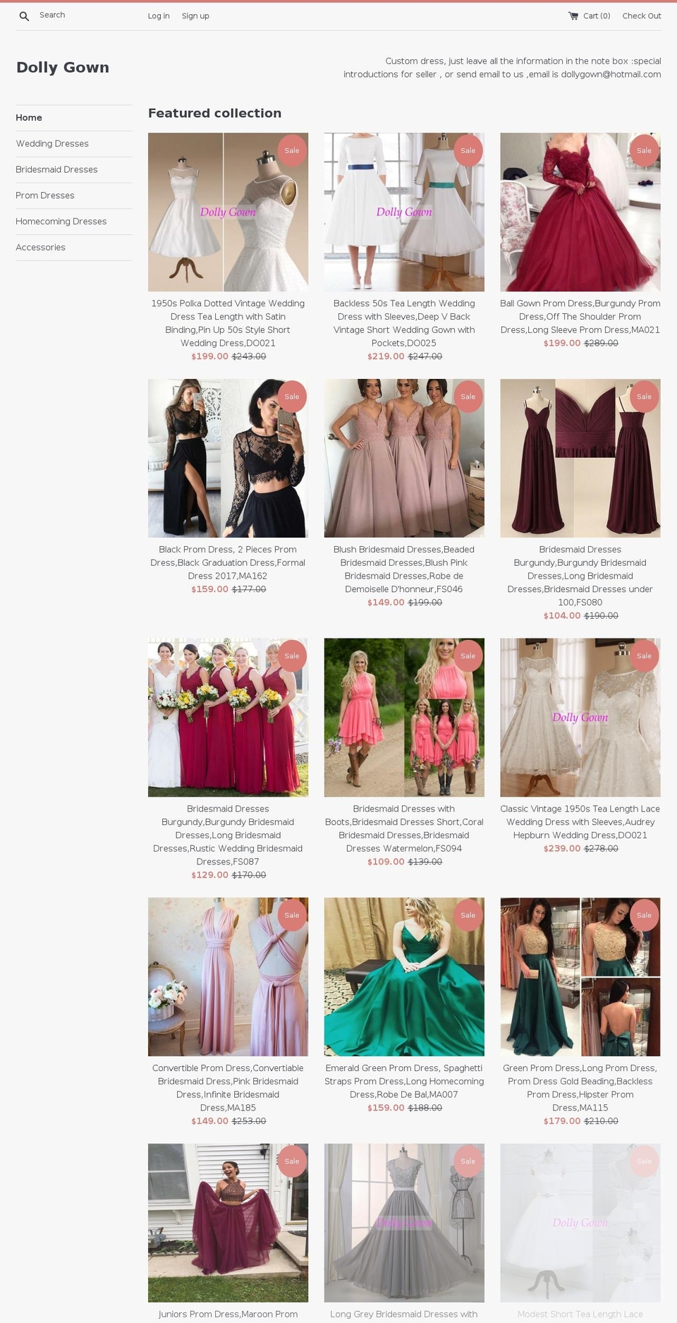 dollygown.com shopify website screenshot