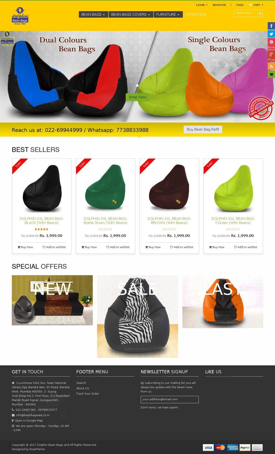 dolphinbeanbags.com shopify website screenshot