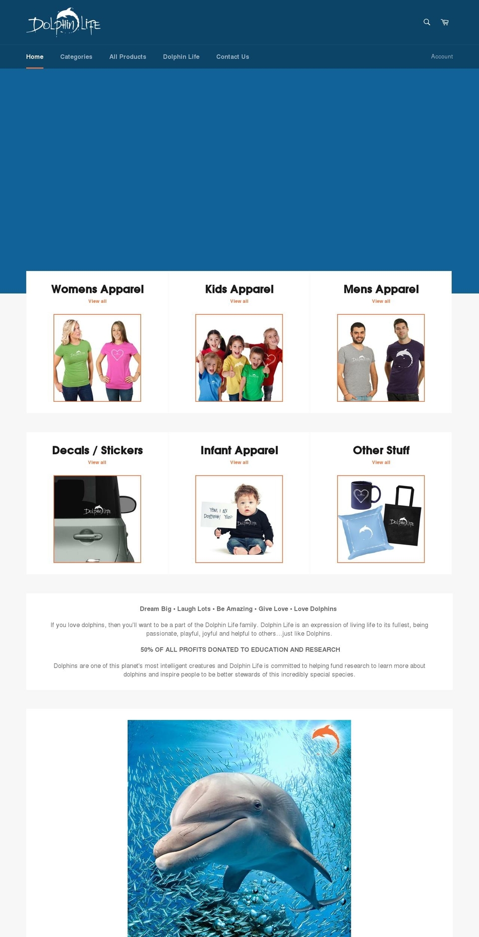 Dolphin Life - Love Dolphins? Shopify theme site example dolphinlife.com