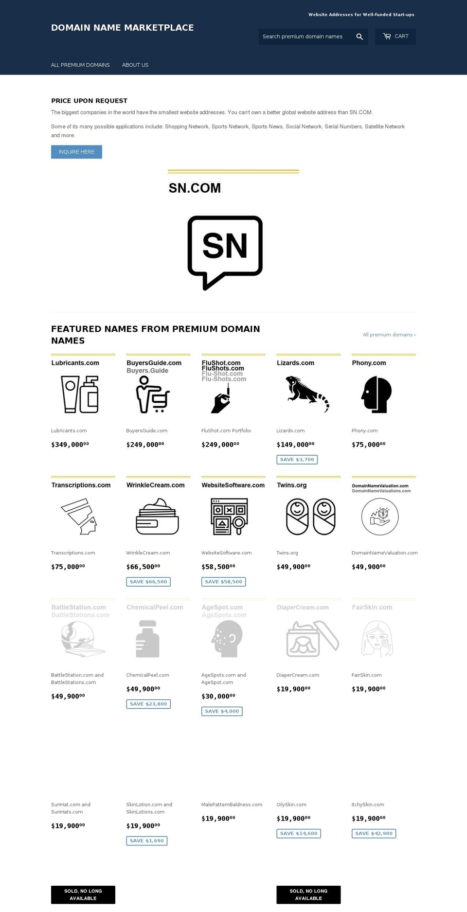 domainnamemarketplace.com shopify website screenshot