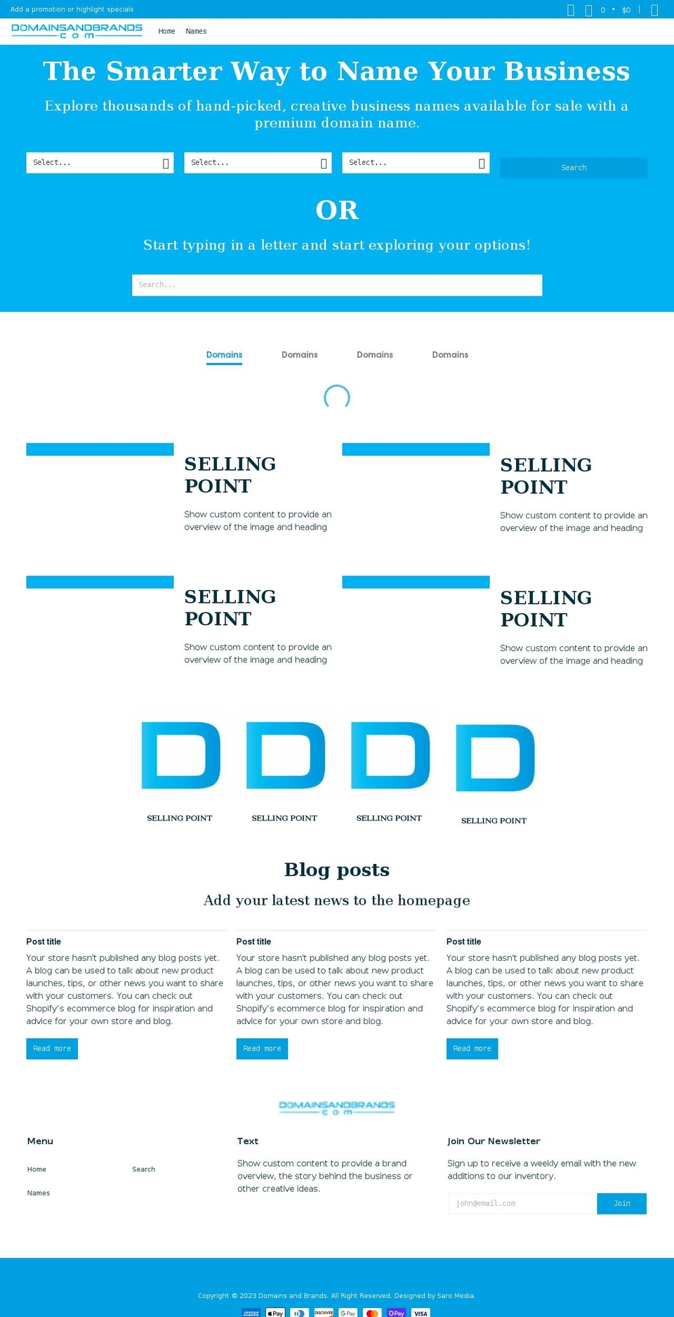 domainsandbrands.com shopify website screenshot