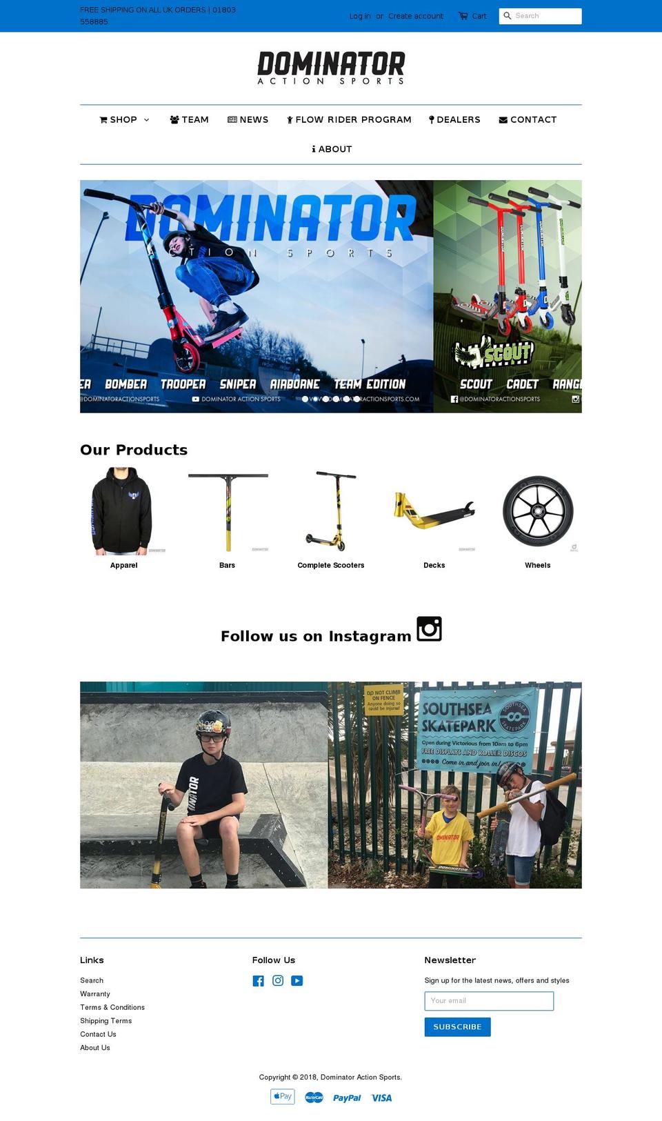 dominator-action-sports.myshopify.com shopify website screenshot