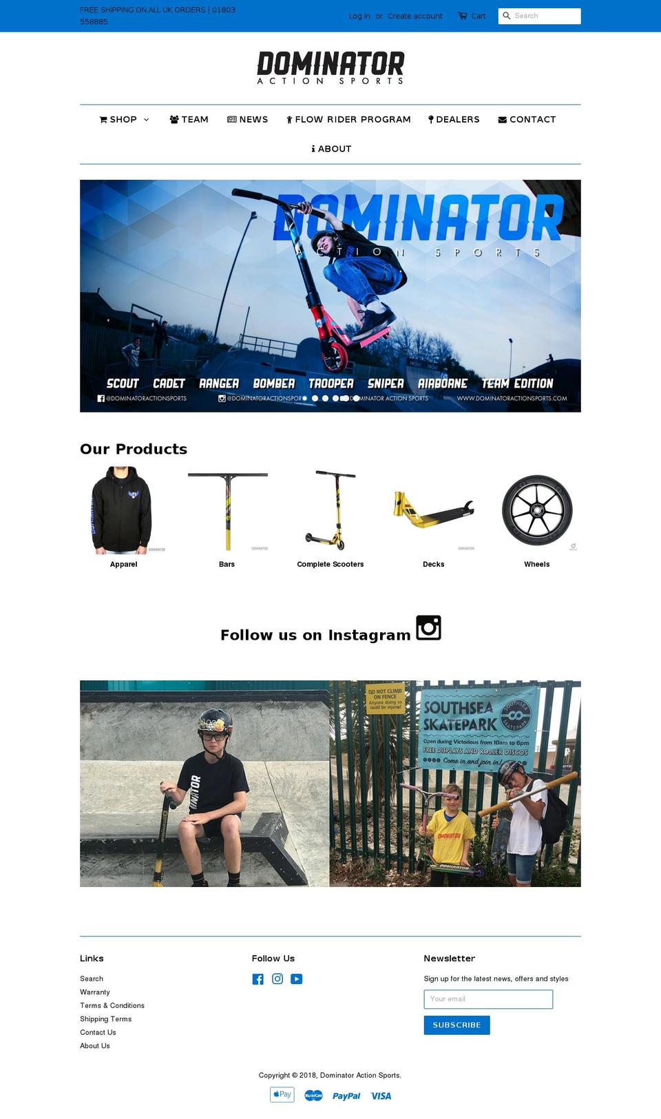 dominatoractionsports.com shopify website screenshot
