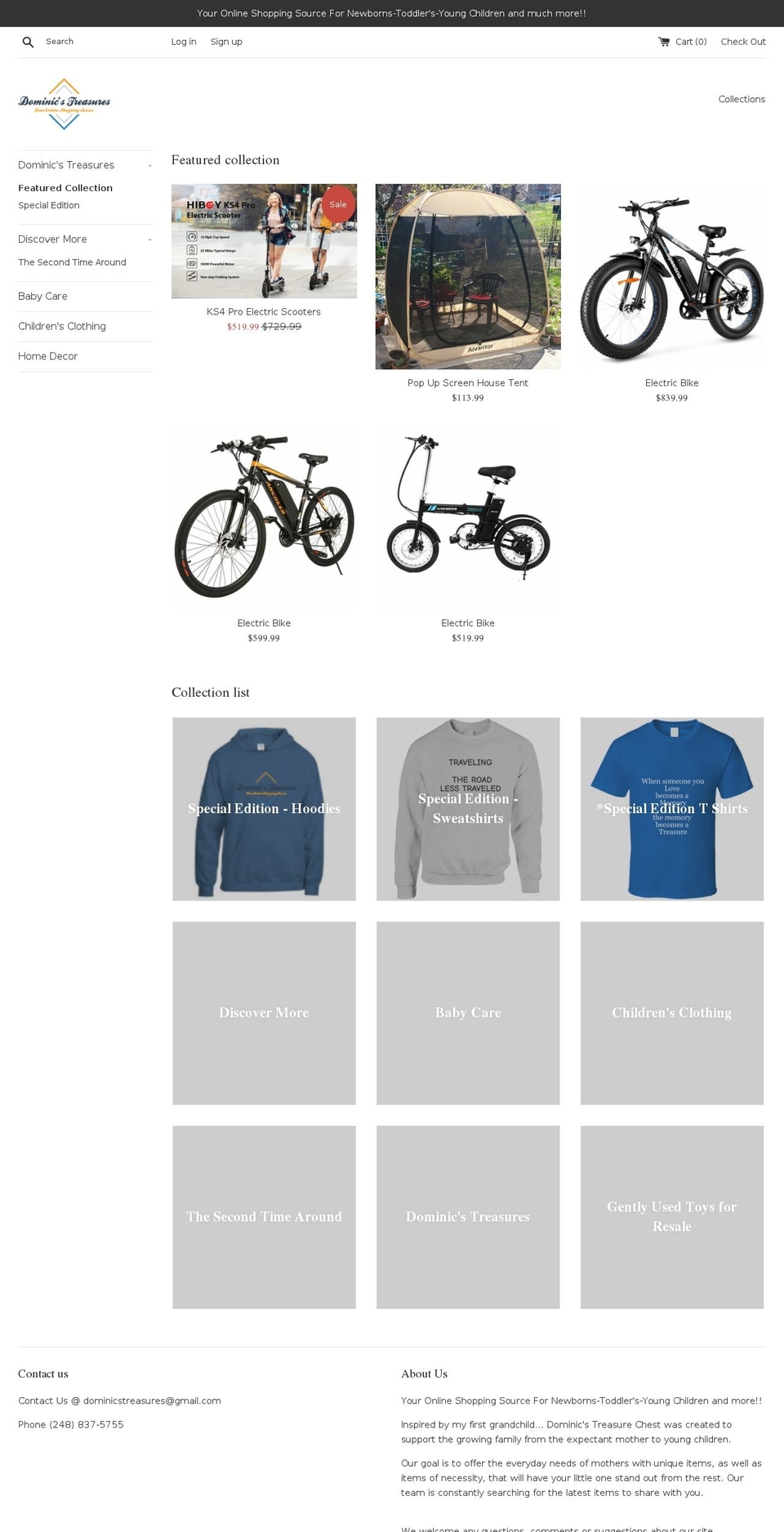 dominicstreasures.com — Shopify storefront screenshot