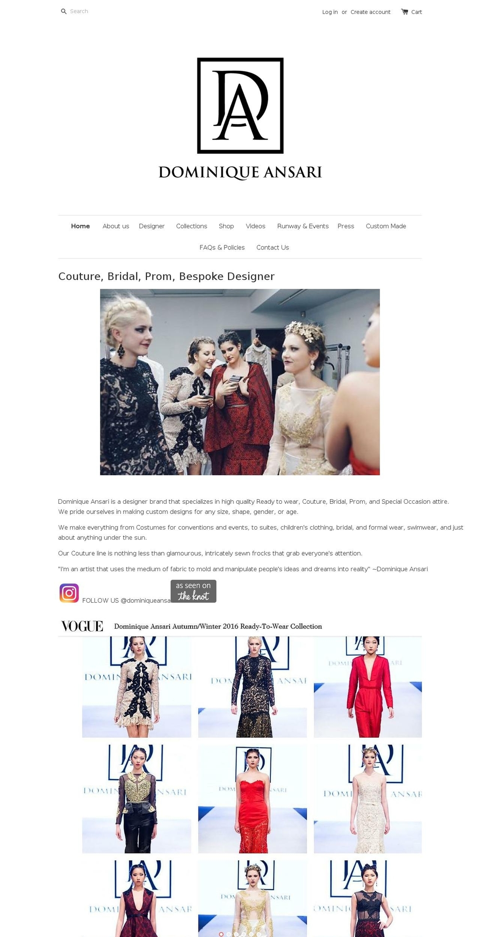 dominiqueansaricouture.com — Shopify storefront screenshot