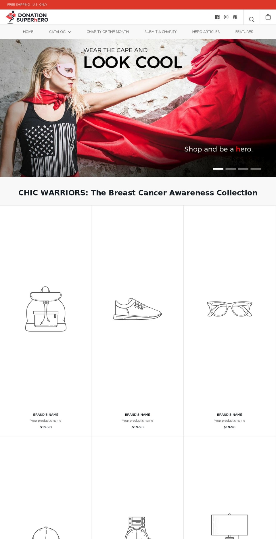 donationsuperhero.com — Shopify storefront screenshot