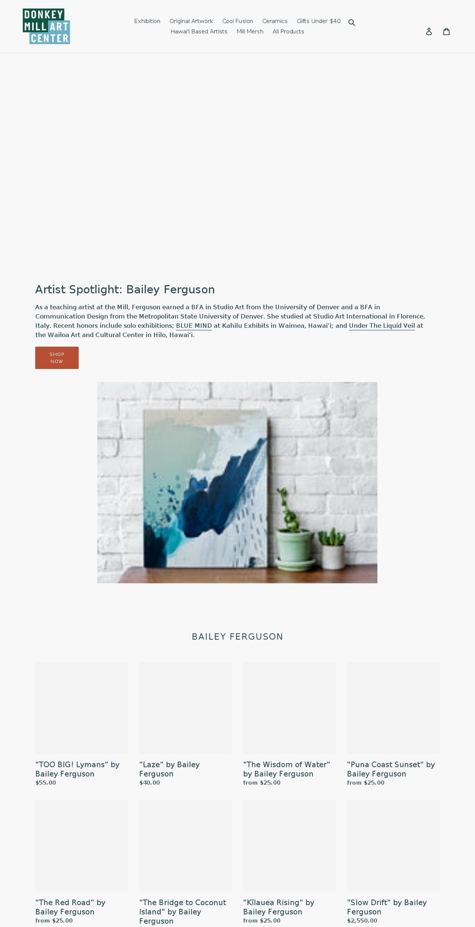 donkey-mill-art-center.myshopify.com shopify website screenshot