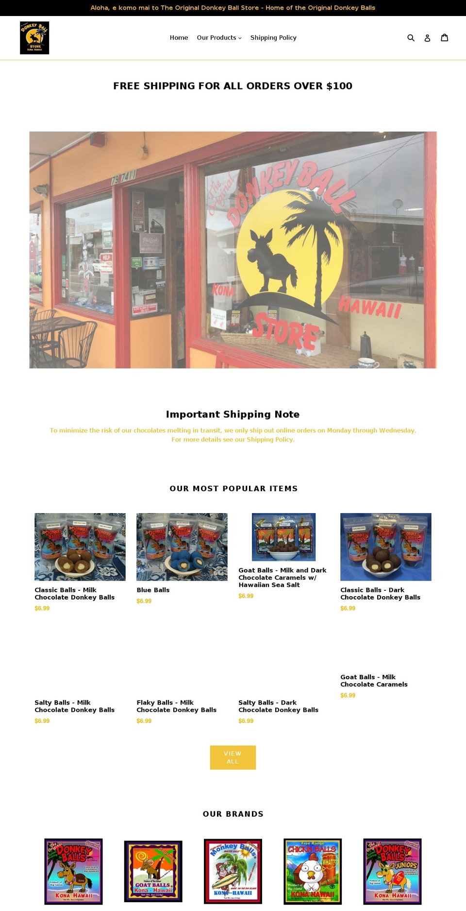 donkeyballchocolate.com — Shopify storefront screenshot