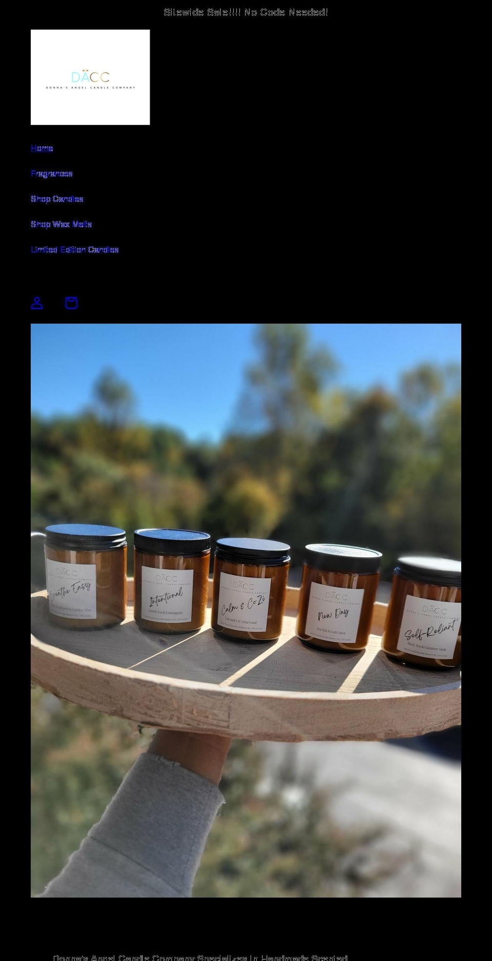 donnasangelcandleco.com shopify website screenshot