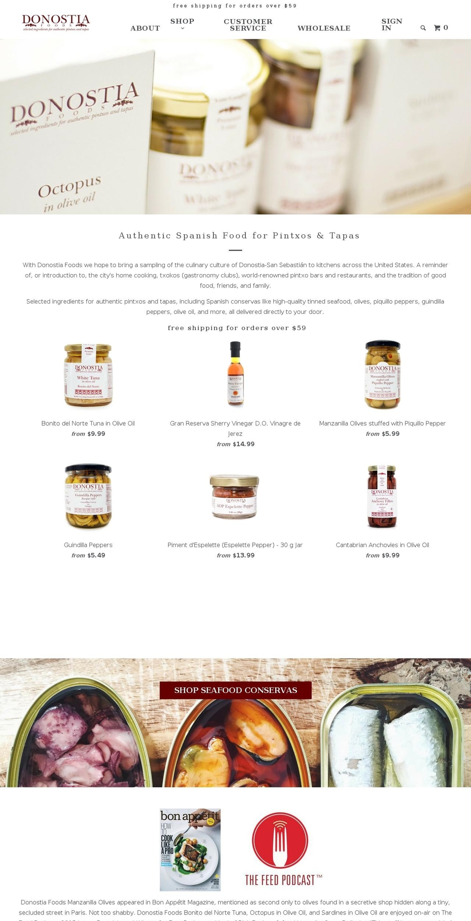 donostiafoods.com shopify website screenshot