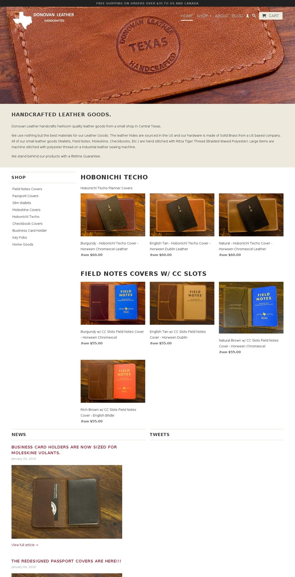 donovanleather.com shopify website screenshot