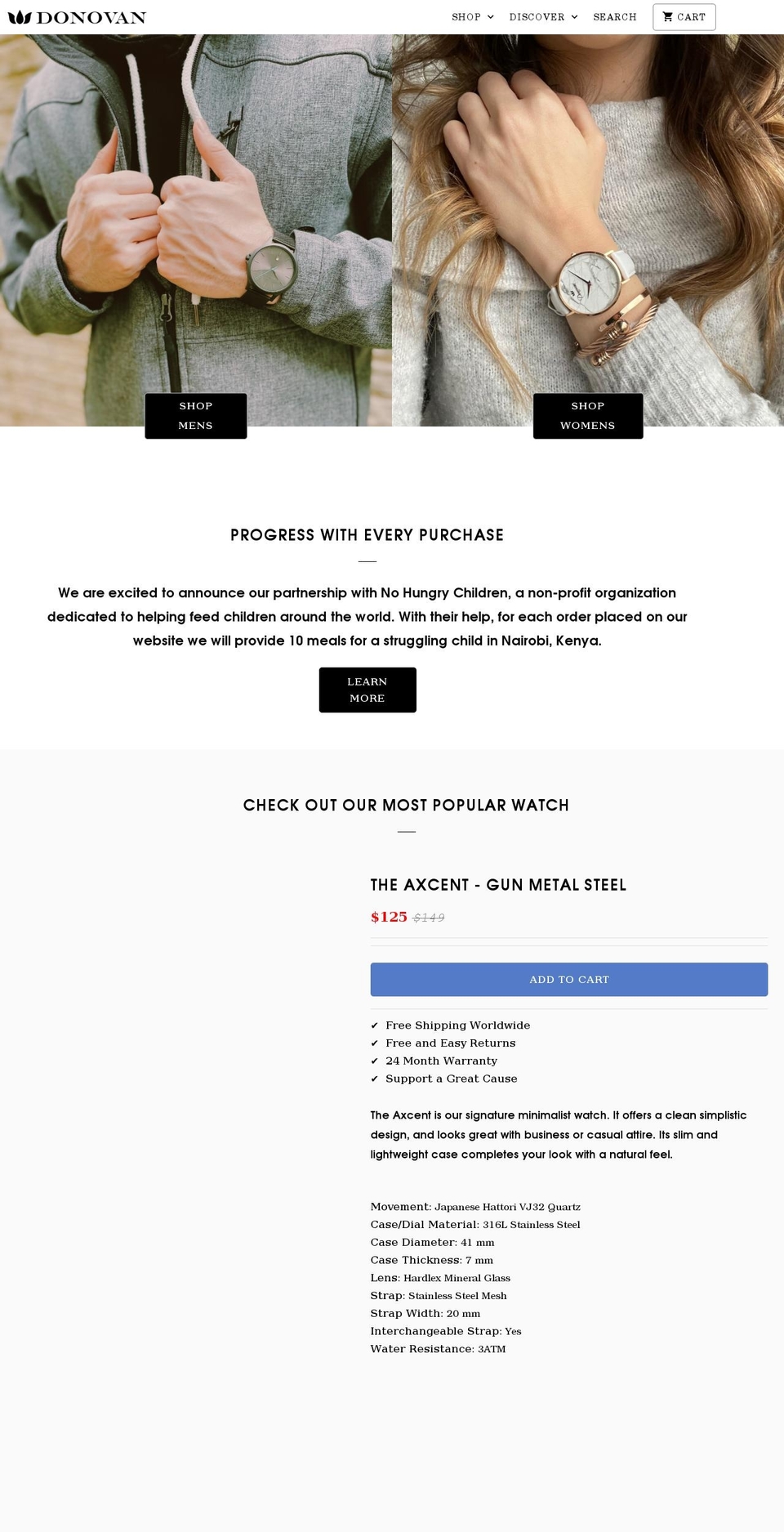 donovanwatches.com shopify website screenshot