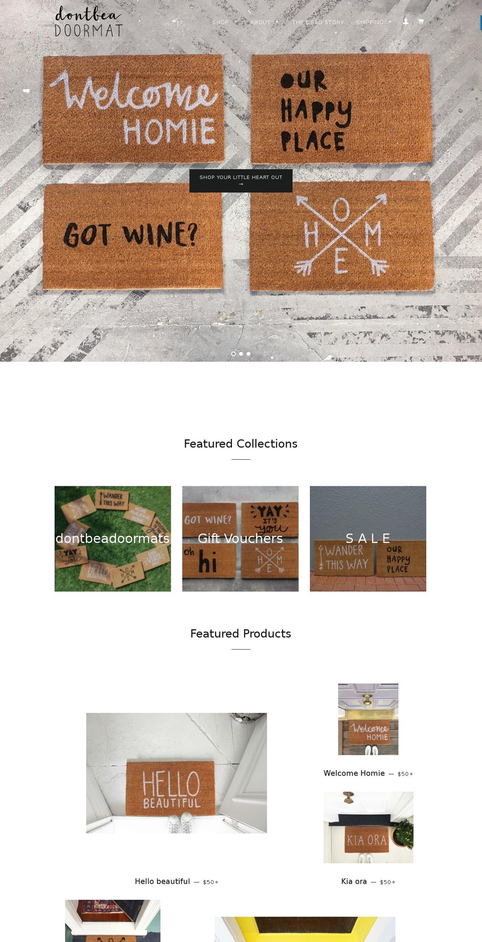 dontbeadoormat.com — Shopify storefront screenshot