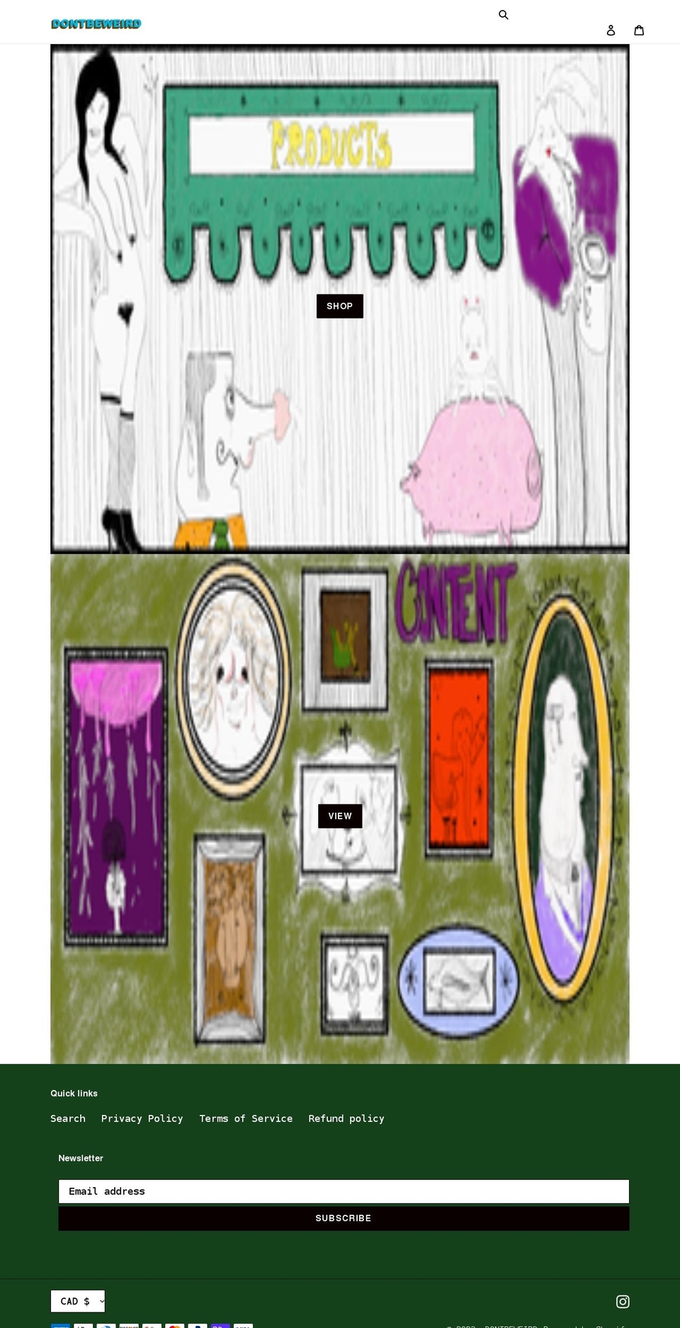 dontbeweirdshop.com shopify website screenshot