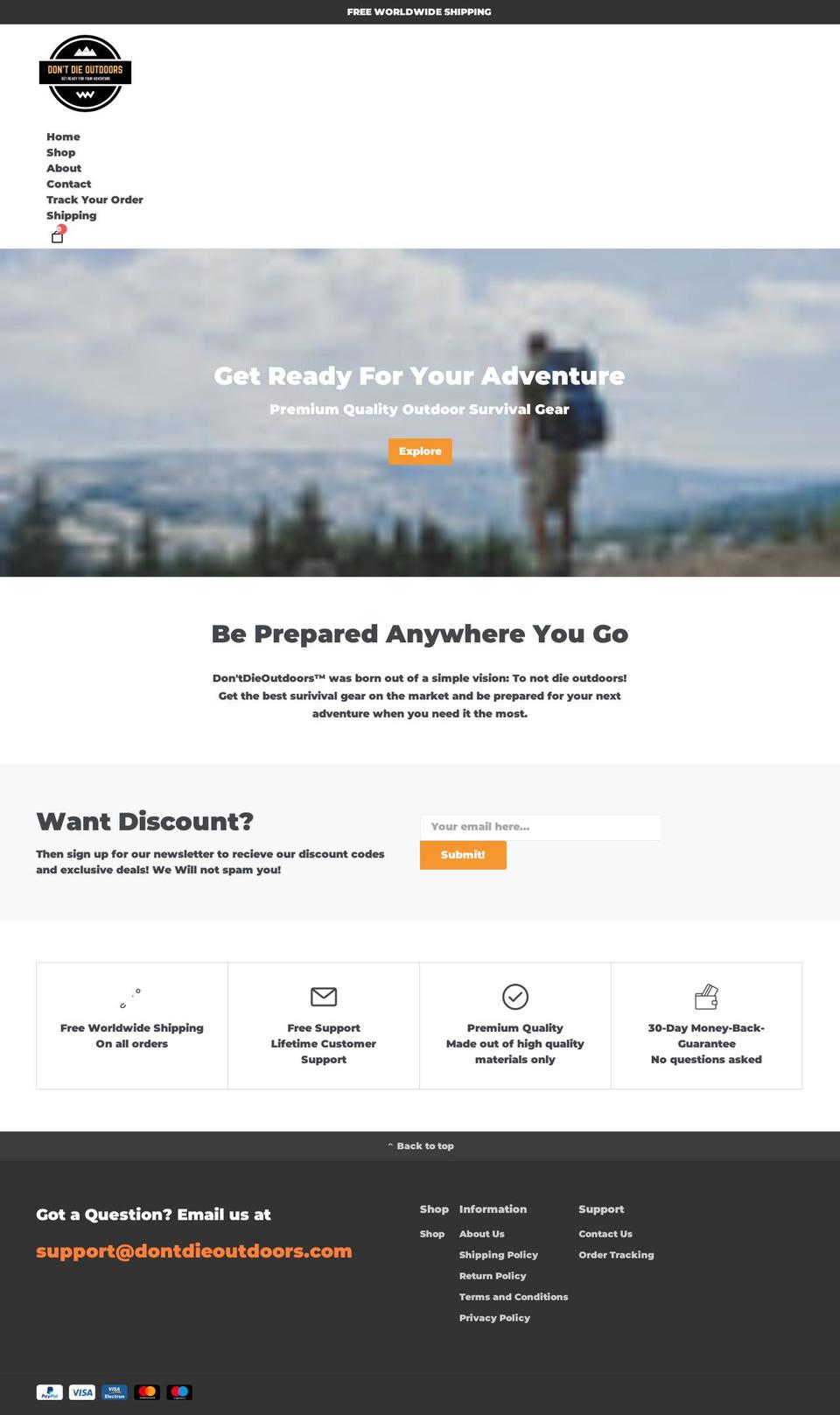 EcomSolid Shopify theme site example dontdieoutdoors.com