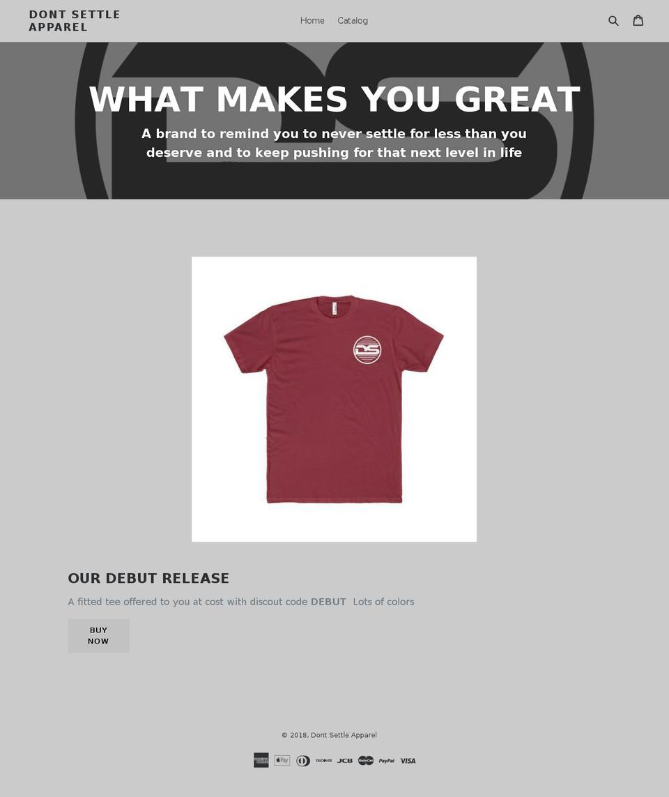 dontsettleapparel.com — Shopify storefront screenshot