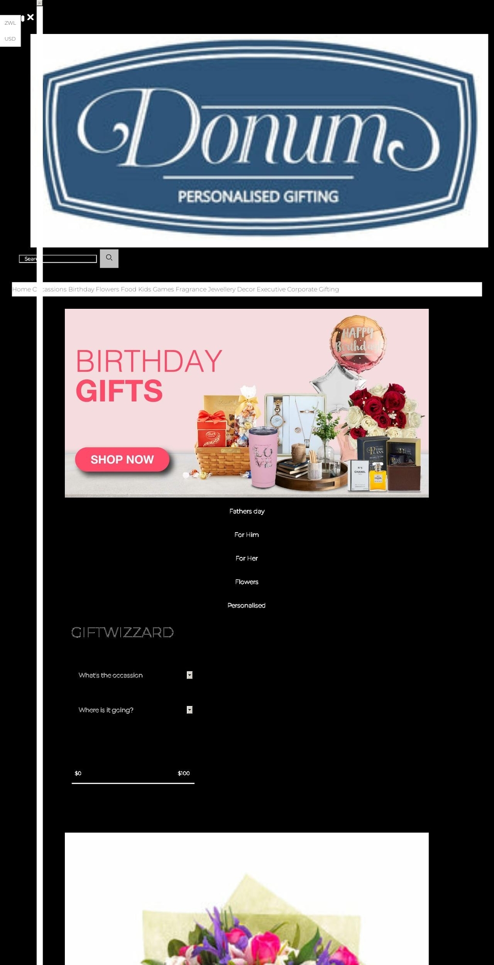 donumgifts.co.zw shopify website screenshot