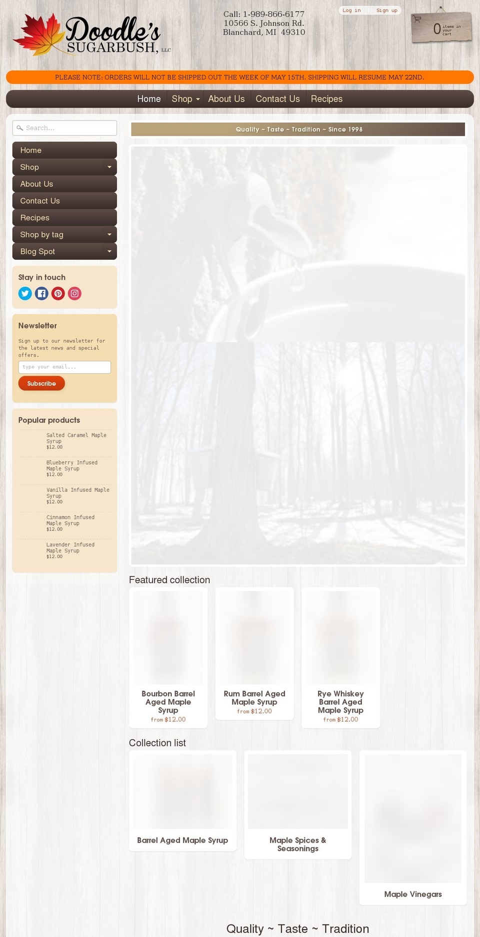 doodlessugarbush.com shopify website screenshot