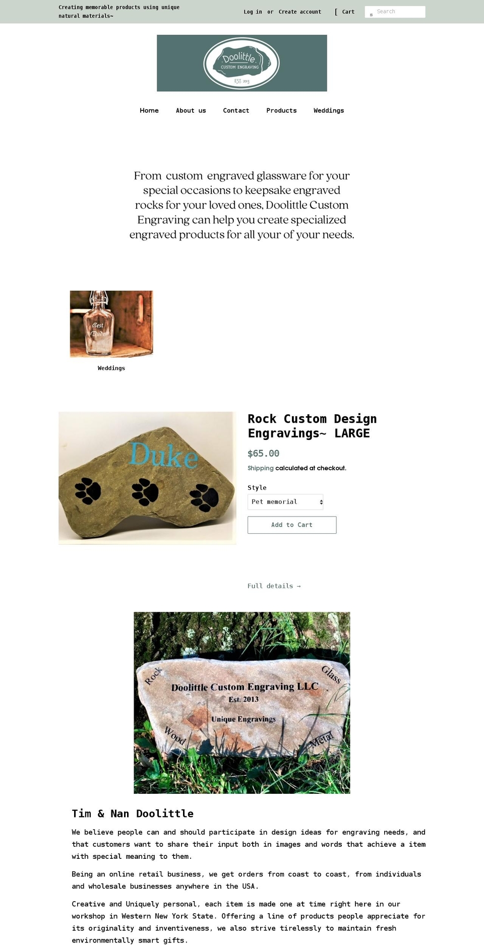 doolittleengraving.com shopify website screenshot