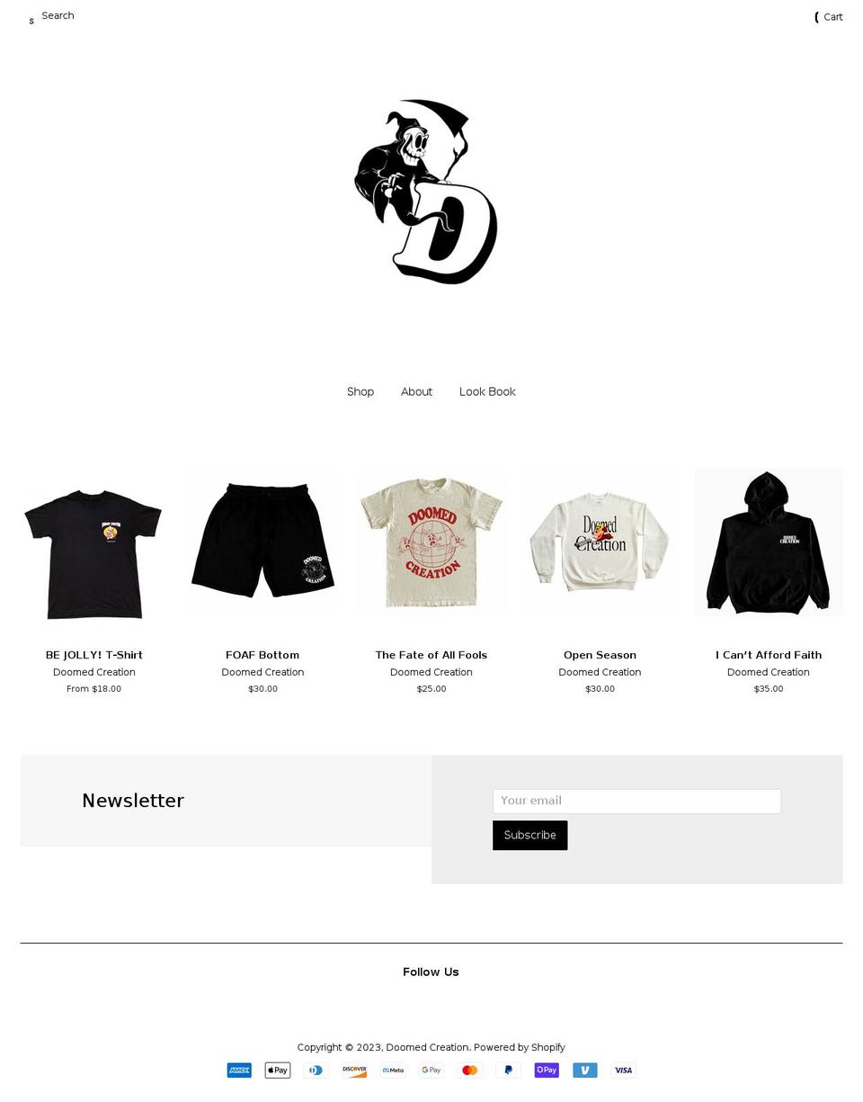 doomedcreation.com shopify website screenshot