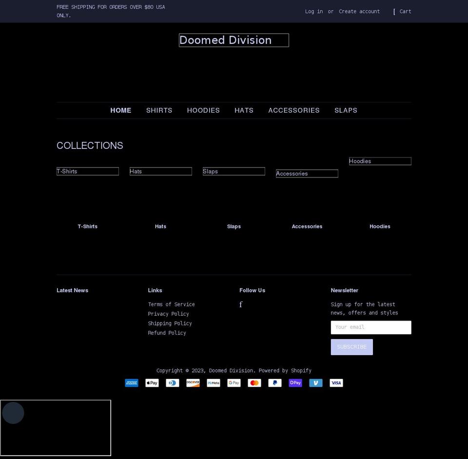 doomeddivision.com shopify website screenshot