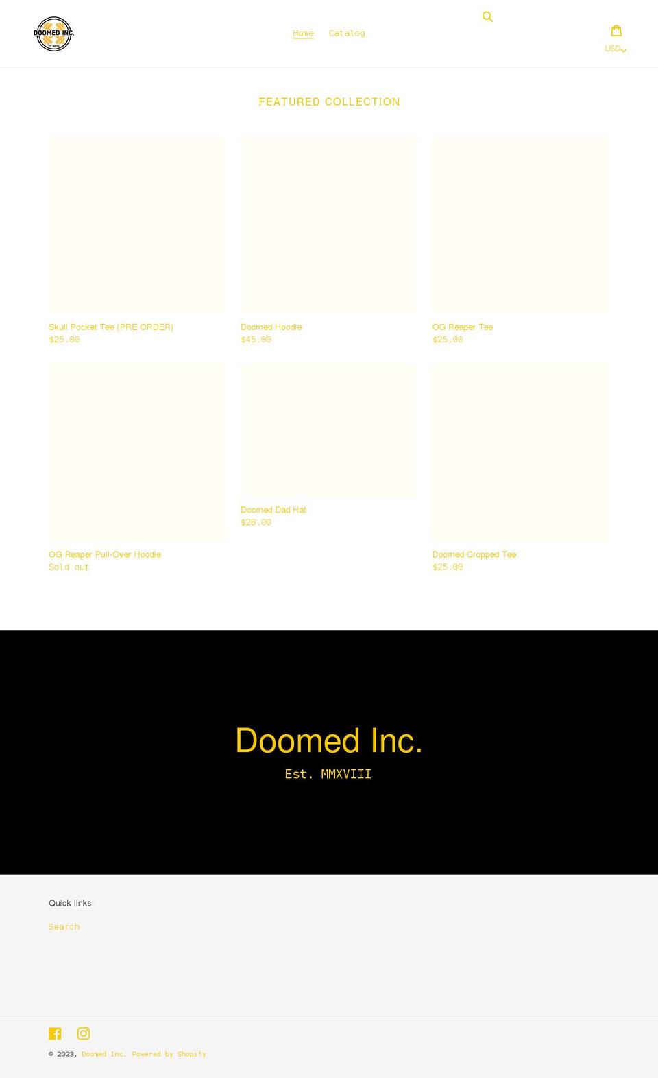doomedinc.com shopify website screenshot
