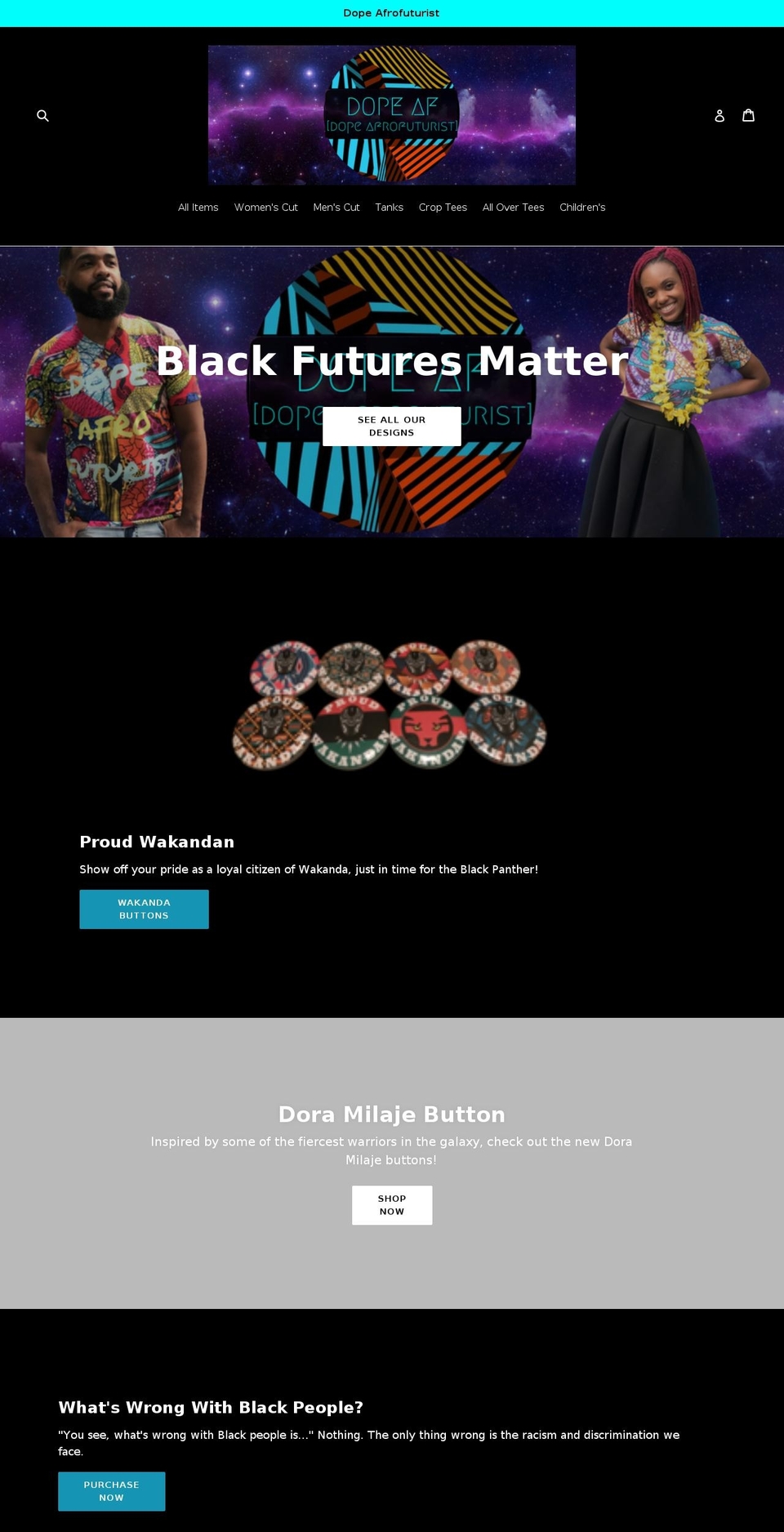 dopeafrofuturist.com shopify website screenshot