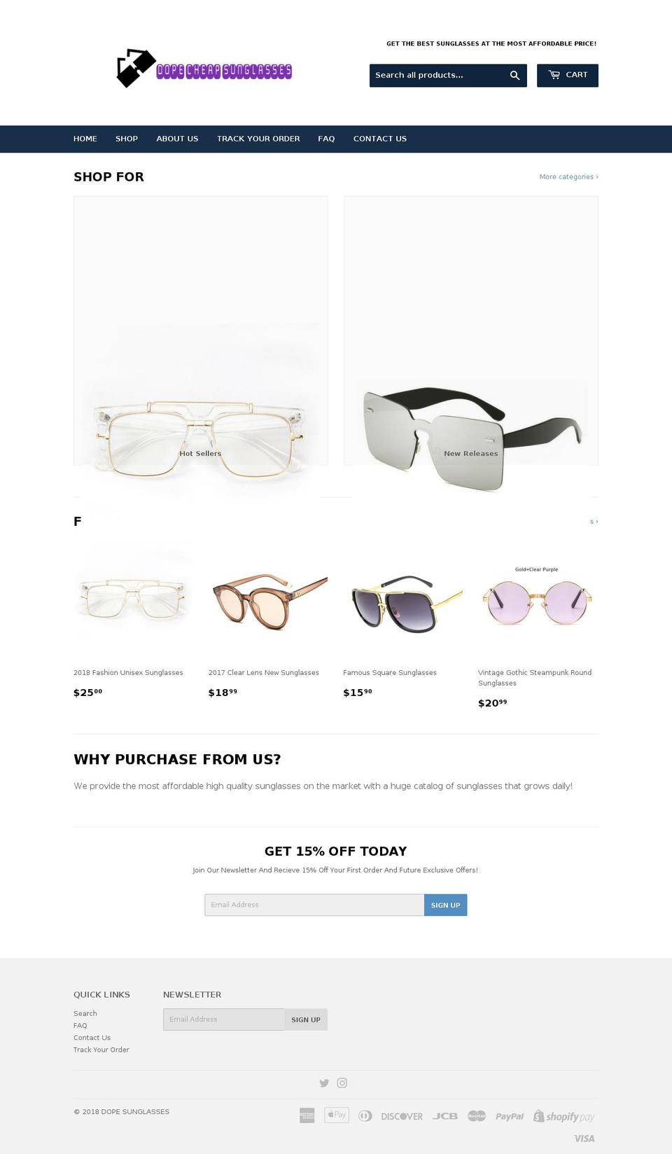 dopecheapsunglasses.com — Shopify storefront screenshot