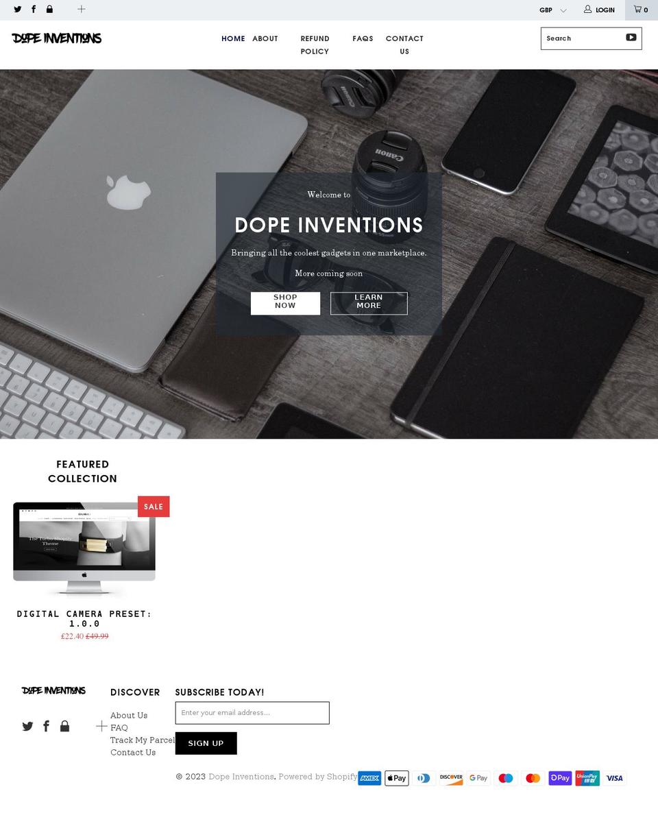 dopeinventions.com shopify website screenshot