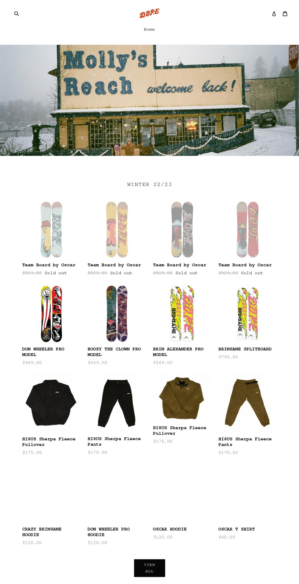 dopesnowboards.com shopify website screenshot