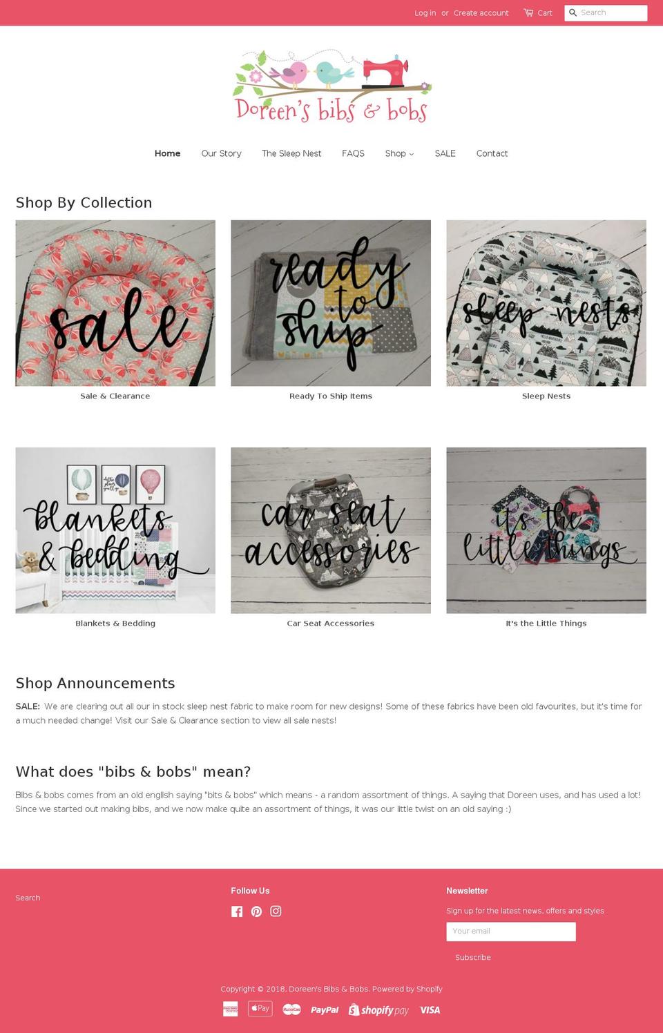 doreensbibsandbobs.com shopify website screenshot