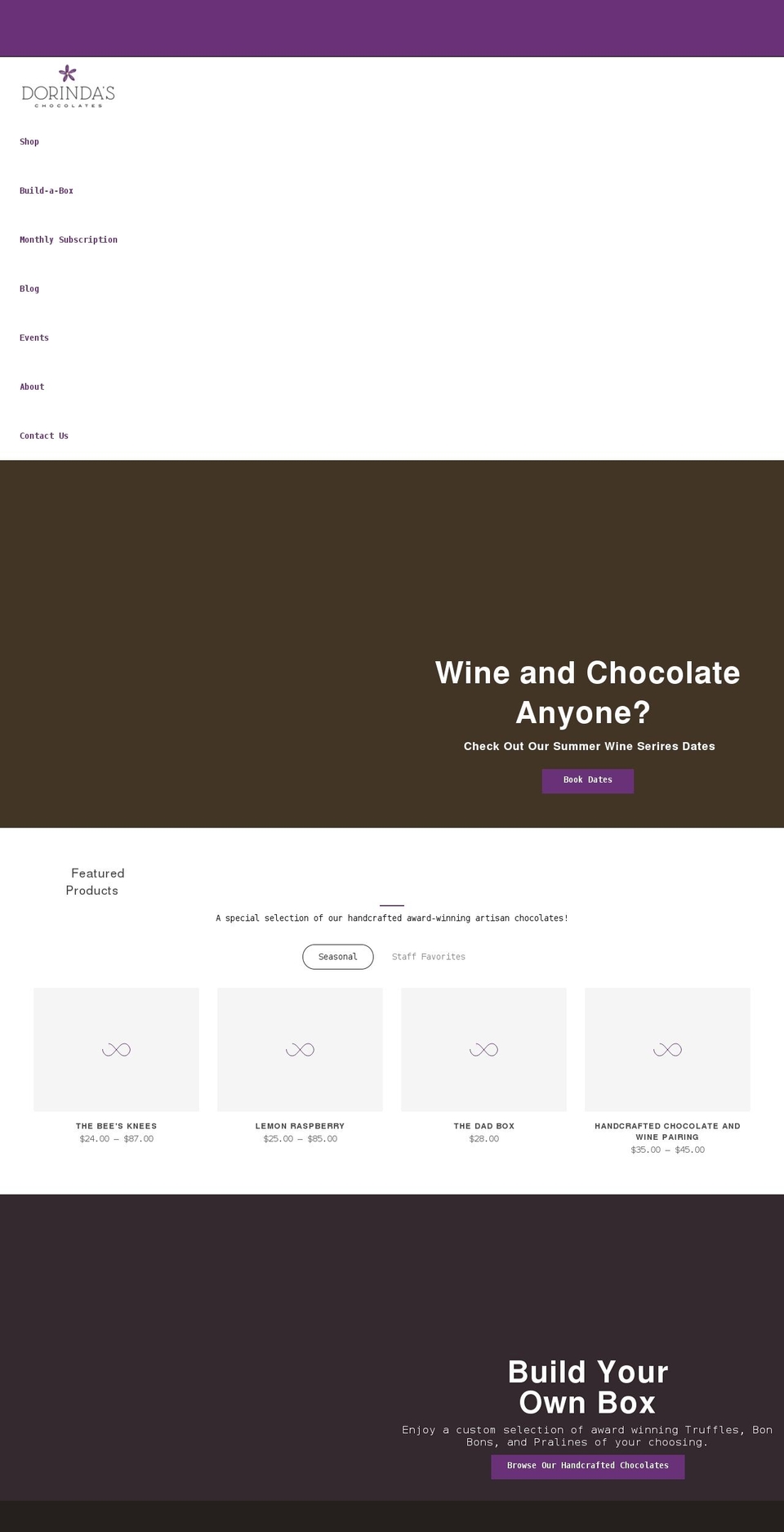dorindachocolates.com — Shopify storefront screenshot