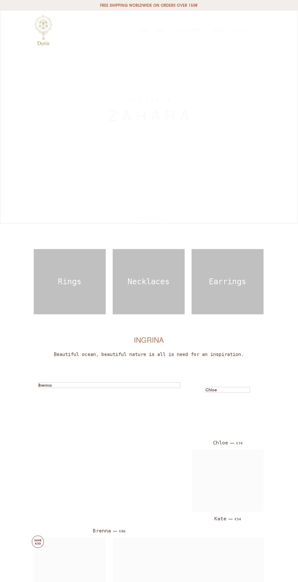 dorinjewelry.com shopify website screenshot