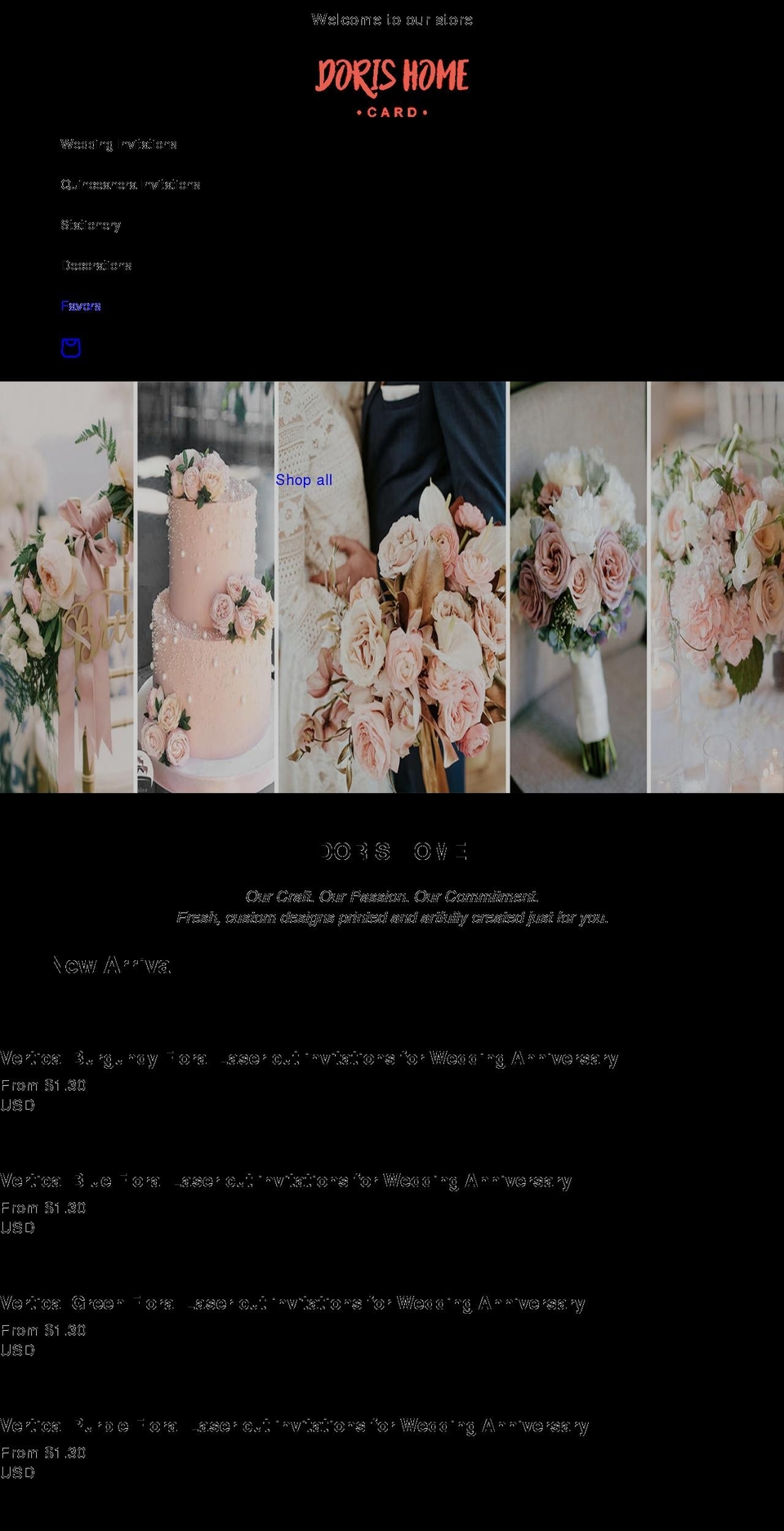 dorishomecard.com shopify website screenshot