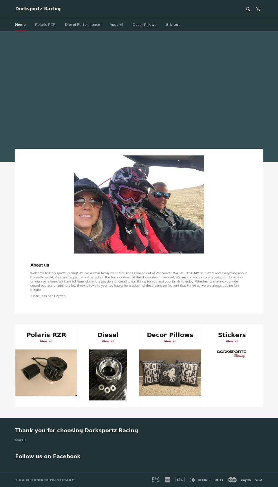 dorksportzracing.com — Shopify storefront screenshot