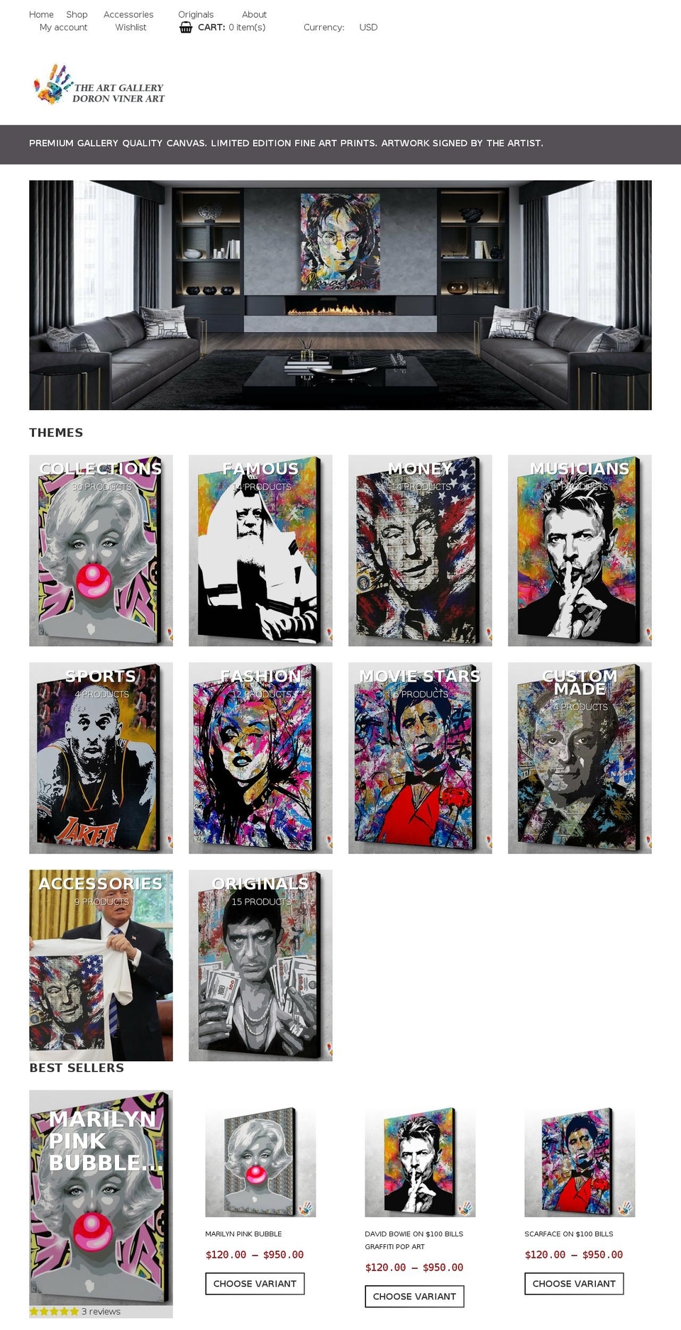 doronvinerart.com shopify website screenshot