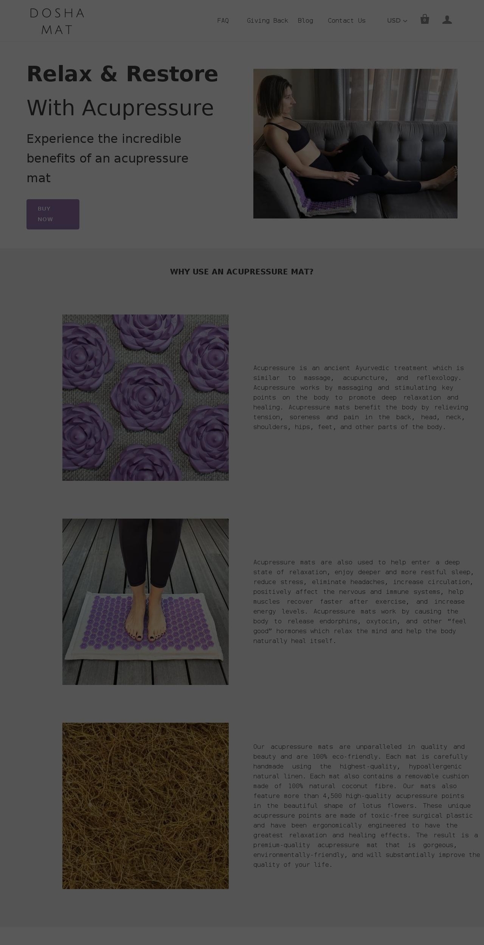doshamats.com shopify website screenshot