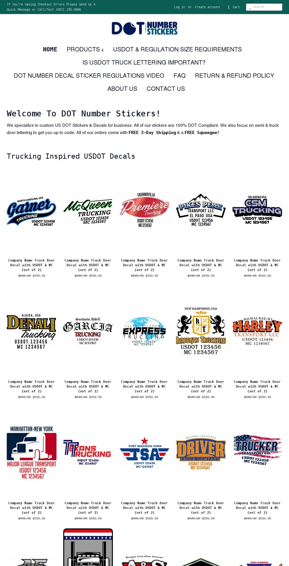 dotnumberstickers.com shopify website screenshot